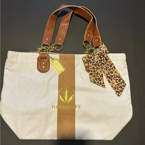 Cream and Brown Tote with Leopard Accent